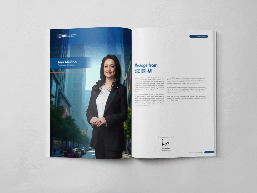 Contoh Annual Report yang EfektifSebagai gambaran, annual report yang efektif biasanya tidak hanya menampilkan data keuangan, tetapi juga menyusun cerita perusahaan secara runtut. Misalnya, laporan dibuka dengan sambutan manajemen yang menjelaskan kondisi bisnis secara singkat, lalu dilanjutkan dengan pencapaian utama perusahaan selama satu tahun. Di bagian berikutnya, strategi dan inisiatif perusahaan dijelaskan dengan bahasa yang lebih komunikatif, didukung oleh visual seperti grafik dan infografis. Pendekatan ini membantu pembaca memahami data tanpa harus membaca angka secara detail satu per satu. Sebagai penutup, annual report yang baik menyajikan arah dan rencana perusahaan ke depan. Dengan kombinasi copywriting yang jelas dan visual branding yang konsisten, laporan tahunan tidak hanya informatif, tetapi juga memberikan gambaran profesional dan meyakinkan bagi para pemangku kepentingan.