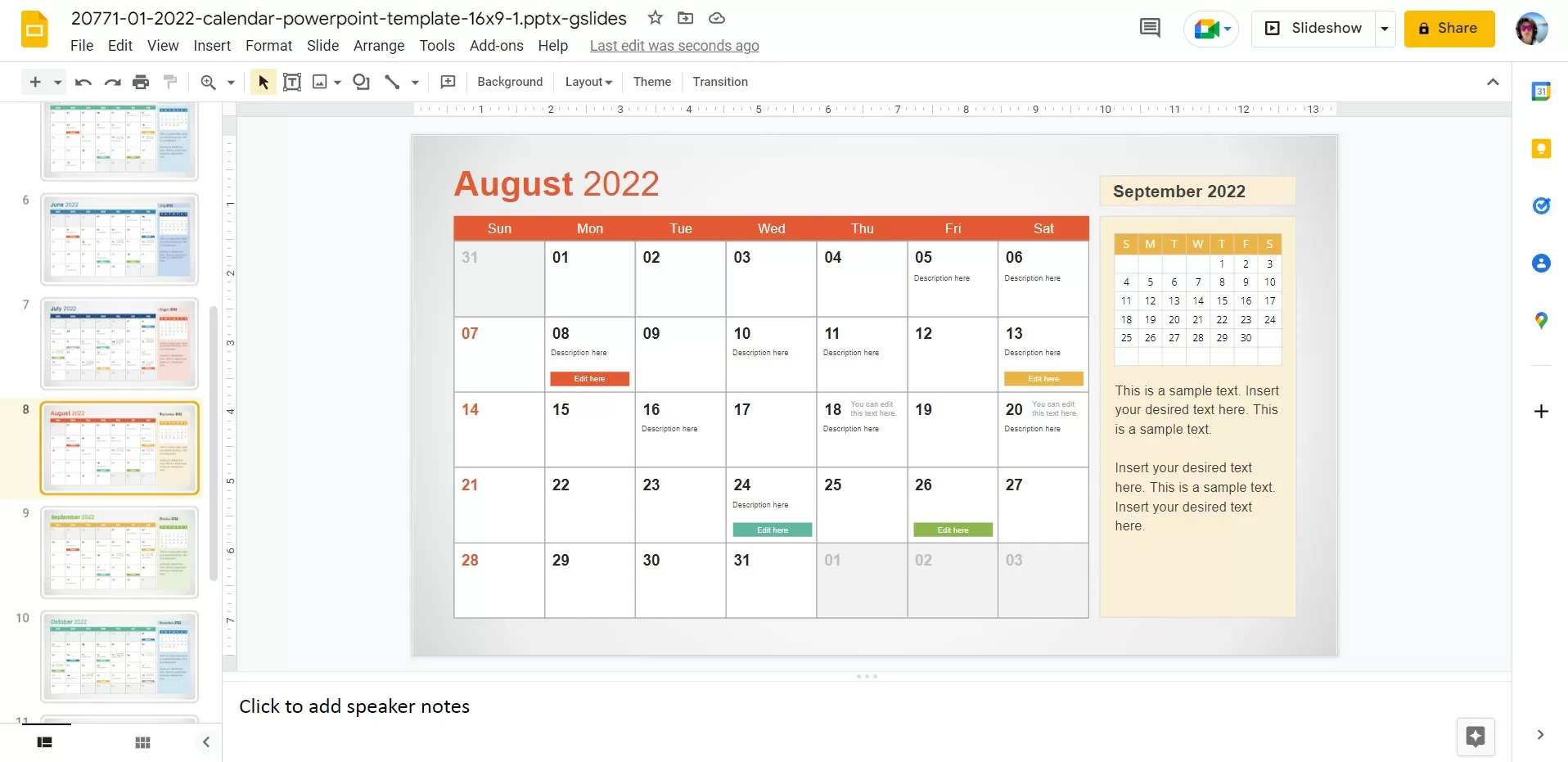 Google Slides aplikasi desain kalender